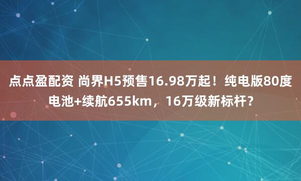 点点盈配资 尚界H5预售16.98万起！纯电版80度电池+续航655km，16万级新标杆？